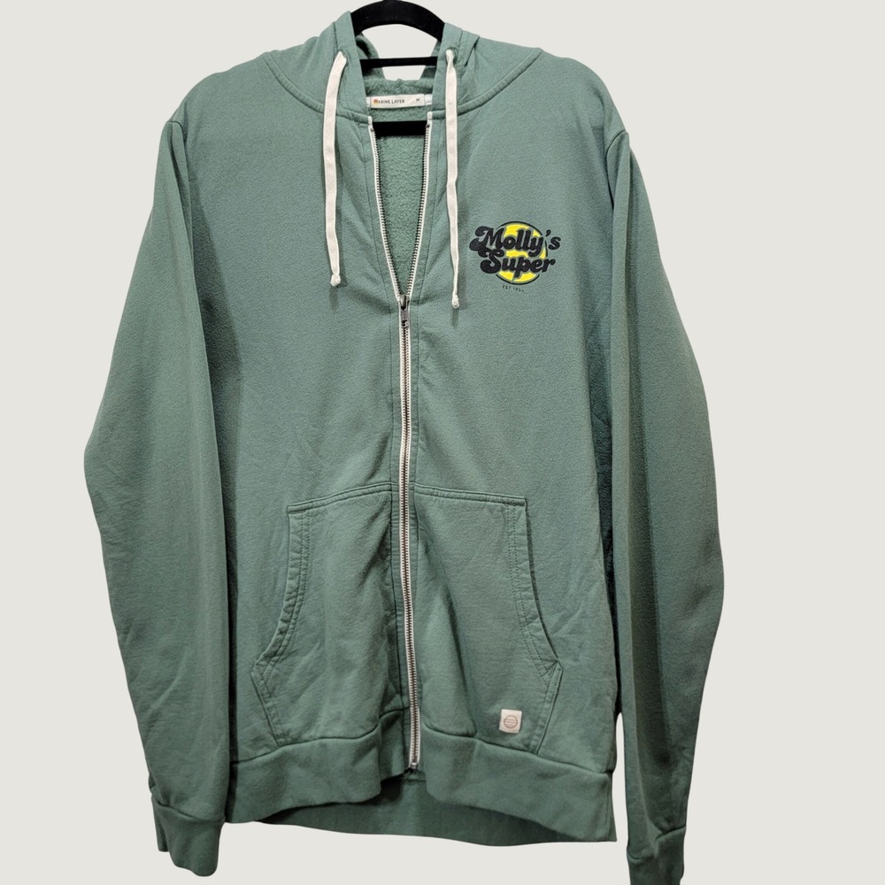 Marine Layer Full Zip Hoodie Mens Med Green "Mollys Super" Graphic USA Made